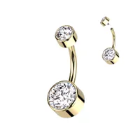 PREMIUM Titanium Bezel-set Crystal Navel Barbell 14g