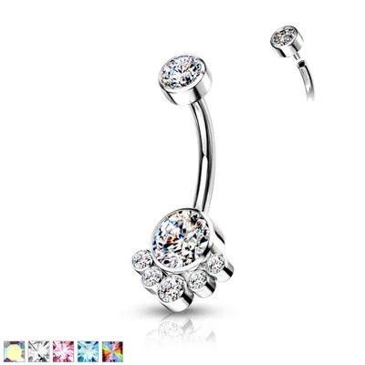 PREMIUM Dotwork Crystal Belly Barbell 14g