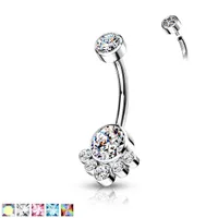 PREMIUM Titanium Dotwork Crystal Navel Barbell 14g