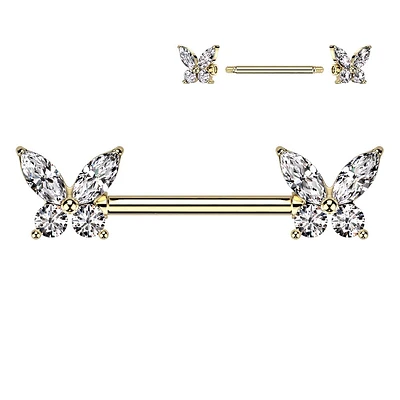 Claw-set Butterfly Nipple Barbell 14g