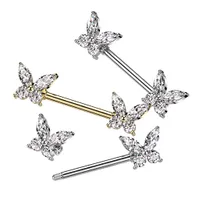 Claw-set Butterfly Nipple Barbell 14g