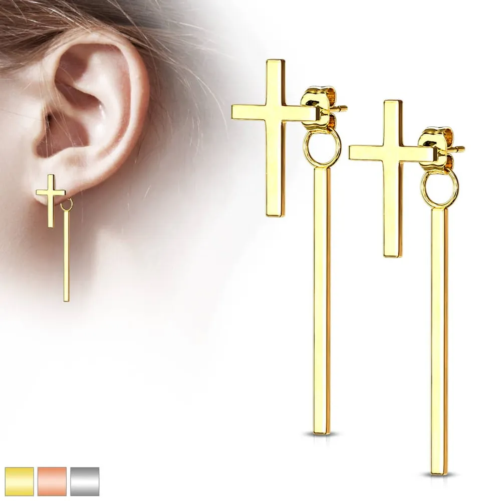 Cross Dangle Stud Earrings