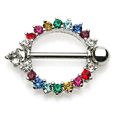 Rainbow Crystal Nipple Shield 14g