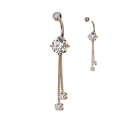 Double Crystal Chain Navel Dangle 14g