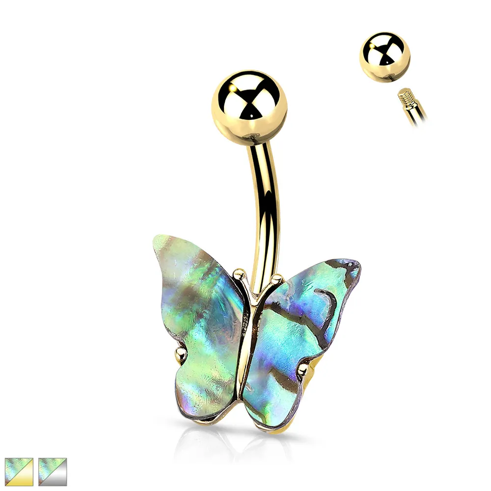 Abalone Butterfly Navel Barbell 14g