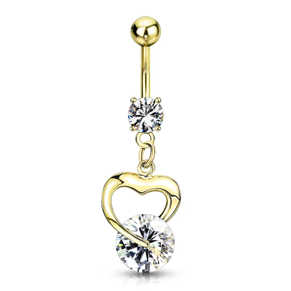 Gold PVD Heart Navel Dangle 14g