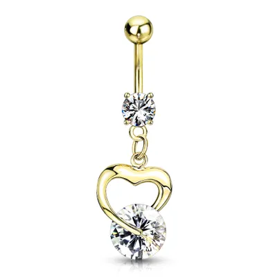 Gold PVD Heart Navel Dangle 14g