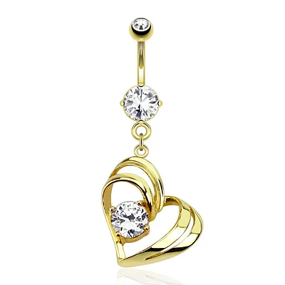 Gold PVD Crystal Heart Navel Dangle 14g