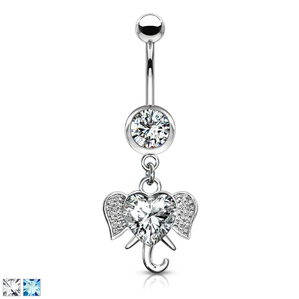 Crystal Elephant Navel Dangle 14g