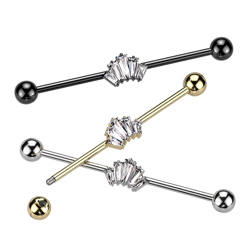 PREMIUM Curved Baguette-Cut Industrial Barbell 14g