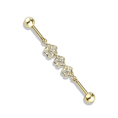 PREMIUM Bezel-set Flower Chain Industrial Barbell 14g