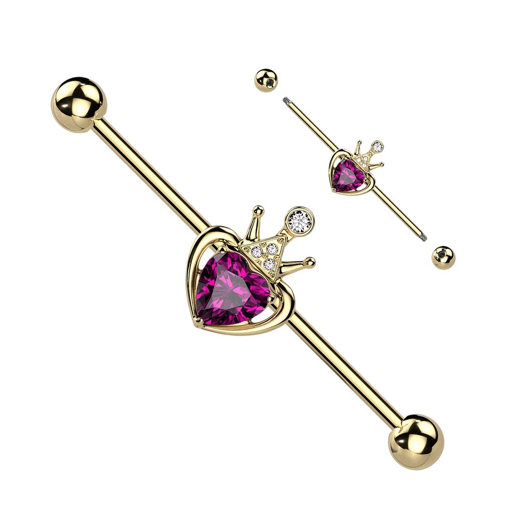 PREMIUM Crowned Heart Industrial Barbell 14g