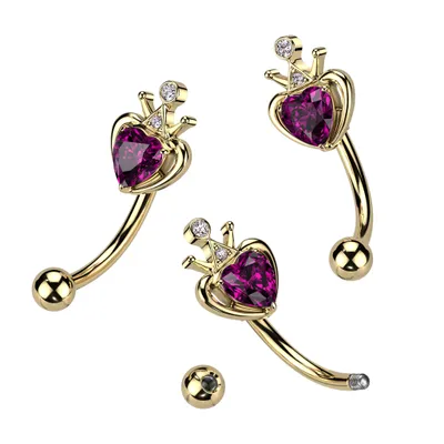 PREMIUM Crowned Heart Curved Barbell 16g