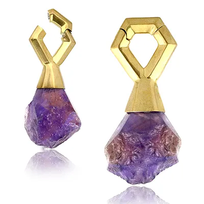 Hinged Brass Amethyst Ear Weights 2g