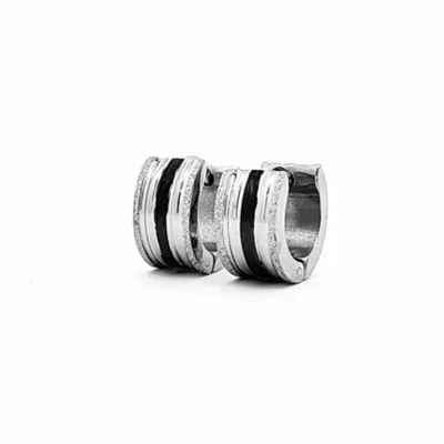 Steel and Black Stripe Cuff Earrings