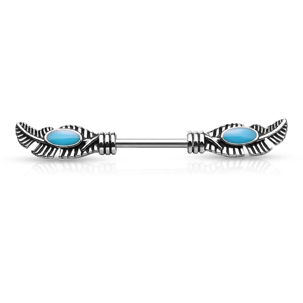 White Brass Feather Nipple Barbell 14g