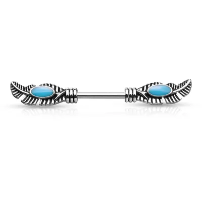 White Brass Feather Nipple Barbell 14g