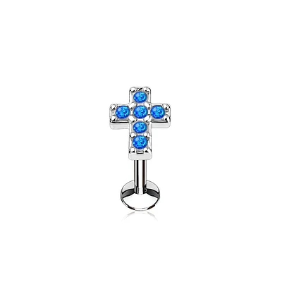 PREMIUM Opal Cross Labret 16g