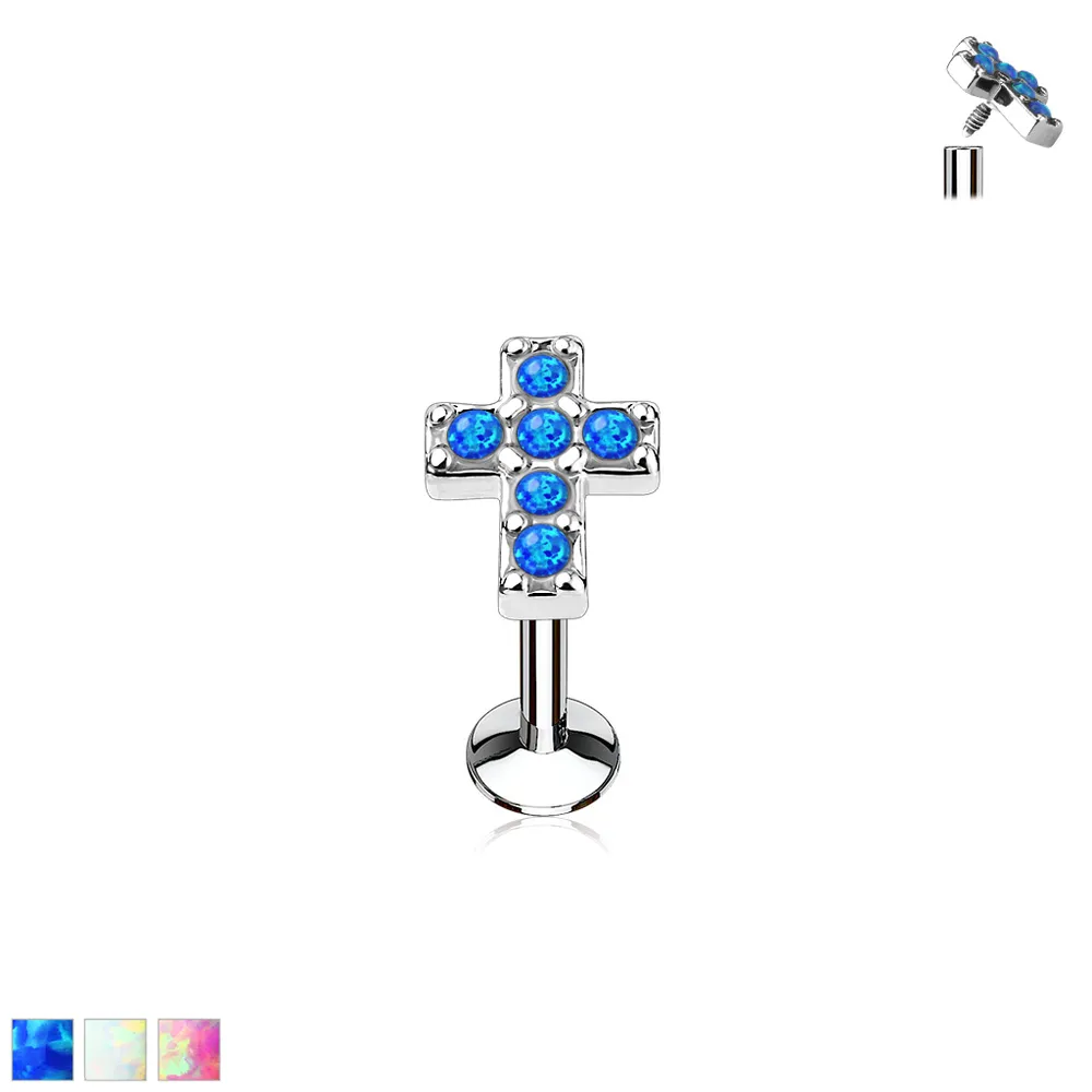 PREMIUM Opal Cross Labret 16g