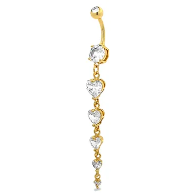 Heart Drops Crystal Dangle Belly Button Ring 14g