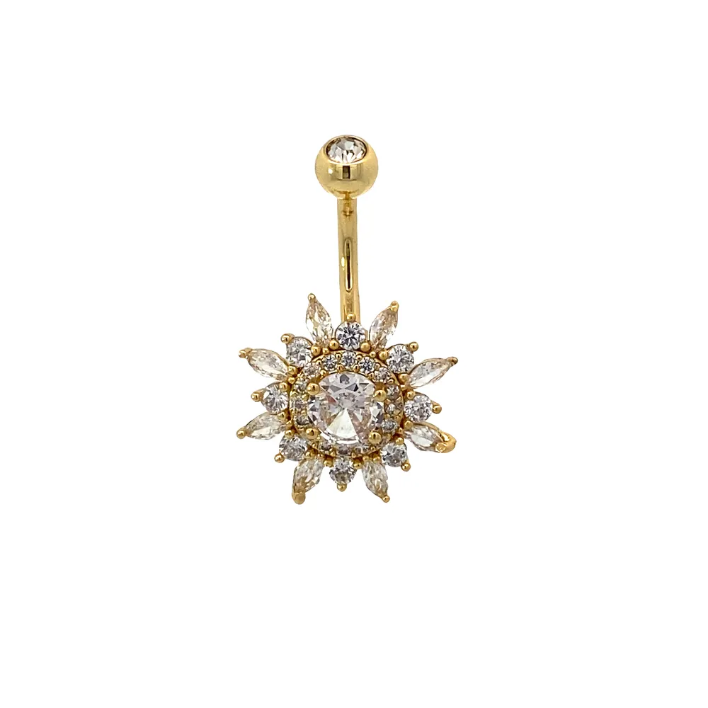 Sunburst Crystal Navel Barbell 14g