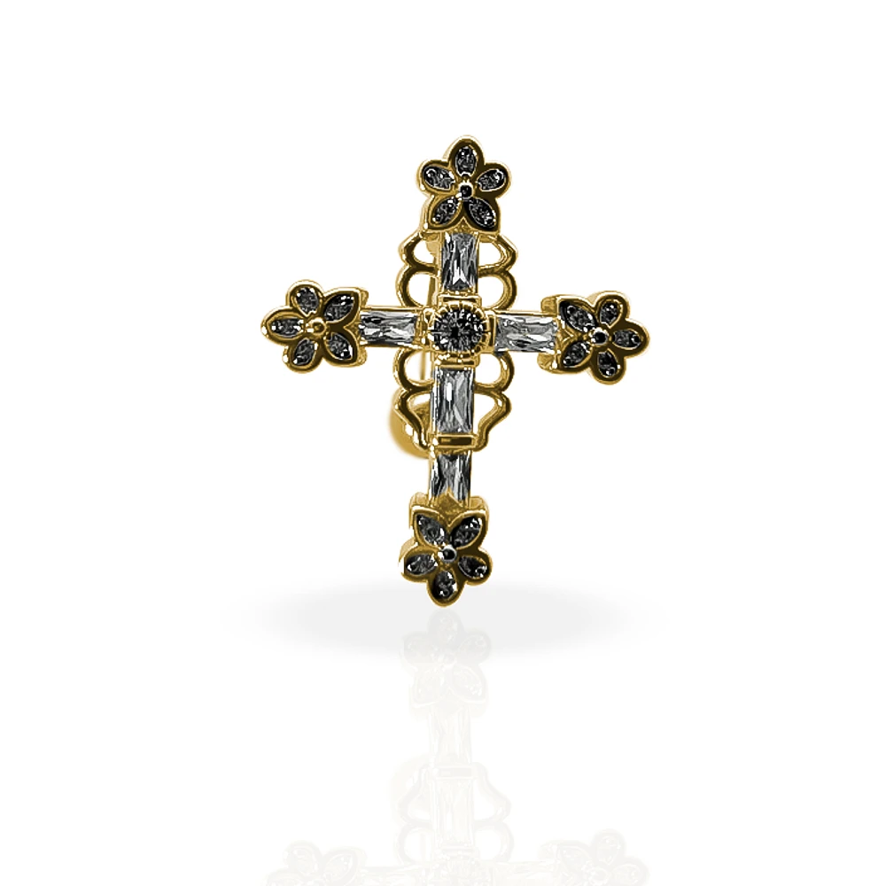 Sparkling Cross Flower Inverted Navel Barbell 14g