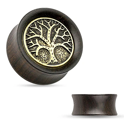 Ebony Wood + Tree of Life Shield Saddle Plugs 2g – 1″