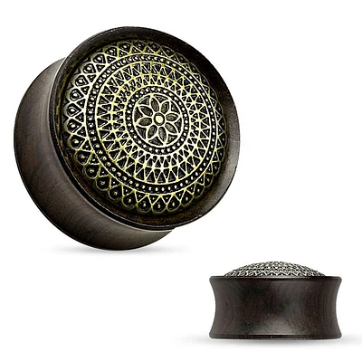 Ebony Wood + Tribal Lattice Shield Saddle Plugs 2g – 1″