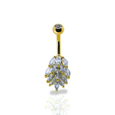 Crystal Leaf Cluster Belly Button Ring 14g