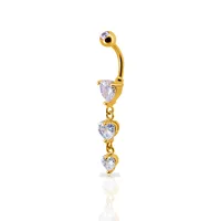 3-Heart Drops Crystal Navel Dangle 14g