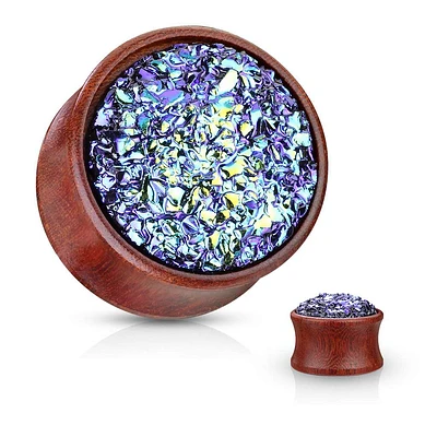 Saba Wood + Blue Druzy Stone Inlay Saddle Plugs 2g – 5/8″