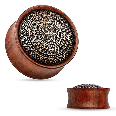 Rose Wood + Antique Lattice Shield Saddle Plugs 2g – 1″