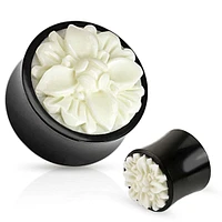 Buffalo Horn + Flower Inlay Saddle Plugs 0g – 1″