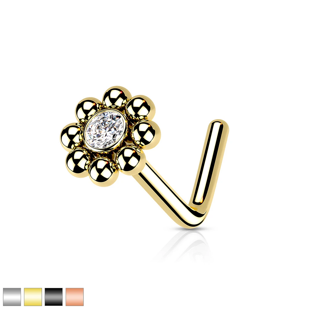 PREMIUM Bezel-set Crystal + Fine Dotwork Nose Pin 20g