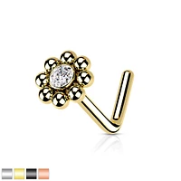 PREMIUM Bezel-set Crystal + Fine Dotwork Nose Pin 20g