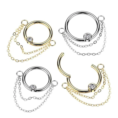 PREMIUM Double Chain + Jewel Segment Ring 16g