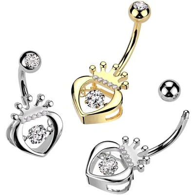 Heart Crown Navel Barbell 14g