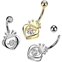 Heart Crown Navel Barbell 14g