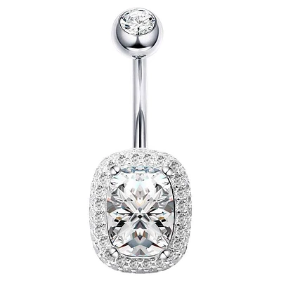 Square Halo Crystal Navel Barbell 14g