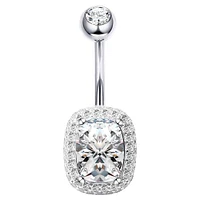 Square Halo Crystal Navel Barbell 14g