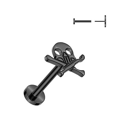 Premium Fancy G23 Ti Skull + Crossbones Threadless Flatback