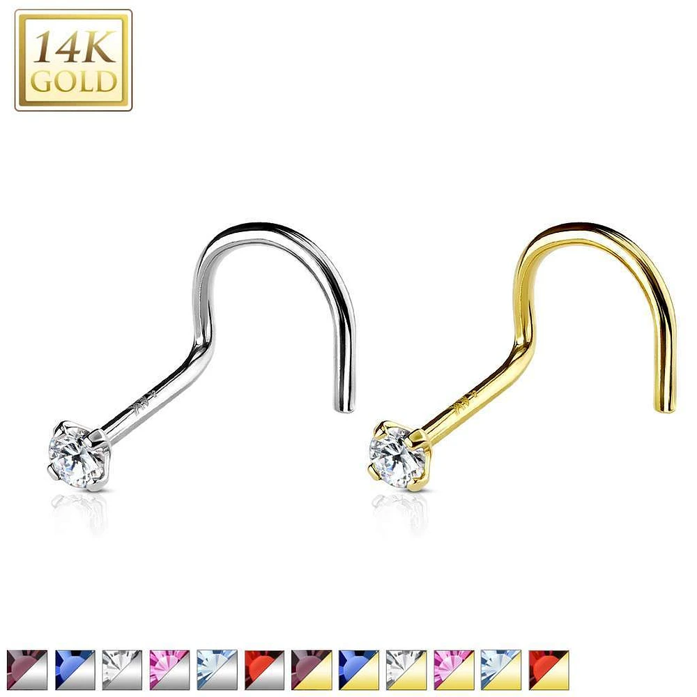 14K Gold Claw-Set Crystal Nose Screw 18g