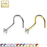 14K Gold Claw-Set Crystal Nose Screw 18g