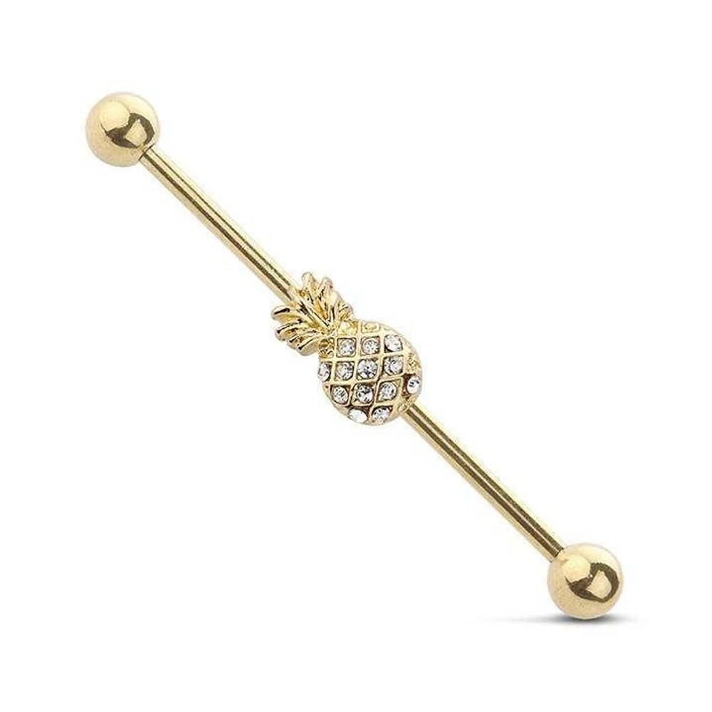 PREMIUM Crystal Gold Pineapple Industrial Barbell 14g