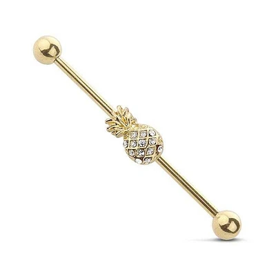 PREMIUM Crystal Gold Pineapple Industrial Barbell 14g