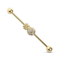 PREMIUM Crystal Gold Pineapple Industrial Barbell 14g