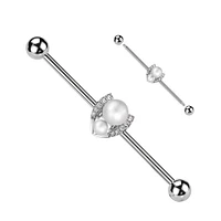 PREMIUM Double Pearl + Channel-Set Crystals Industrial Barbell 14g