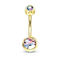 Gold PVD Double Jewelled Navel Barbell 14g