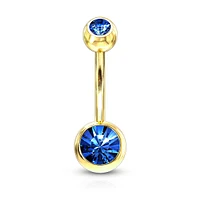 Gold PVD Double Jewelled Navel Barbell 14g