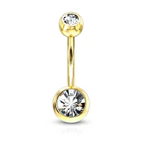 Gold PVD Double Jewelled Navel Barbell 14g